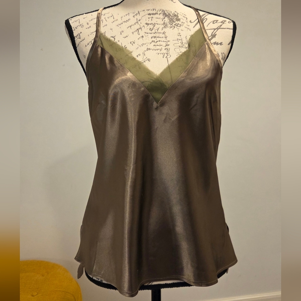 Bebe Olive Green  Satin Top                  Size 8